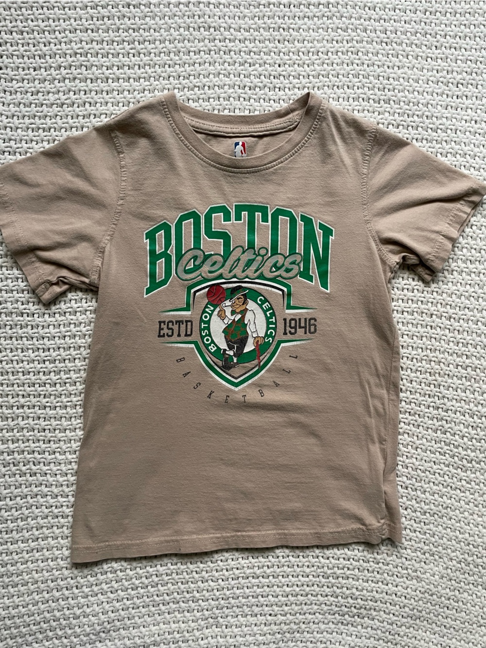 NBA Boston Celtics Tan Tee with Green and White Logo